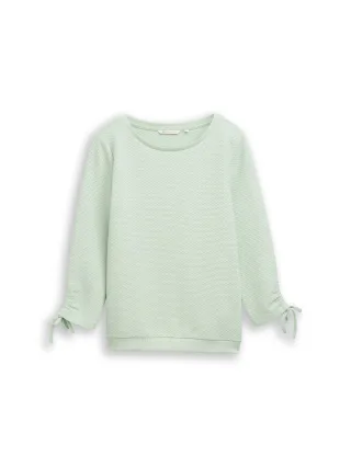 Denim Tom Tailor - Slim Fit Sweatshirt mit Raffärmeln light matcha green - Gr. - XS