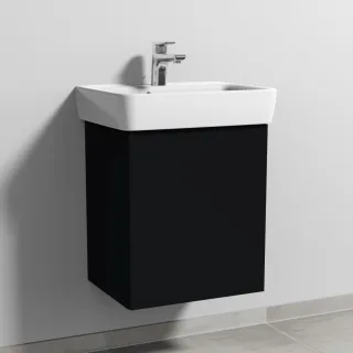 Sanipa 3way Waschtischunterbau zu Geberit Renova Plan Waschtisch mit 1 Tür, Schwarz-Matt SF87308