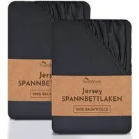 NatureMark Spannbettlaken 2er-Set Jersey Spannbetttuch 100% Baumwolle, 100% Baumwolle, Gummizug: rundum, (2 Stück), Schwarz