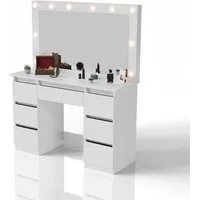 Juskys Schminktisch Lilia (1-St), LED-Beleuchtung, 3 Helligkeitsstufen, modern, 7 Schubladen, Stauraum