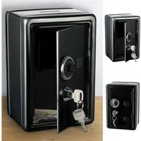 CEPEWA Spardose Spardose Tresor Metall schwarz 12x18x10cm