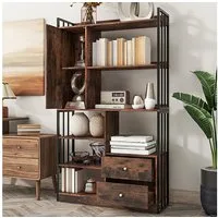 Flieks Bücherregal, 1-tlg., Standregal mit Türen und Schubladen Büroregal 100x30x173,5cm