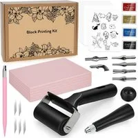 OSTWOLKE Kreativset Lino-Schneid und Druckset, Linolschnitt Set, Blockdruck Starter Kit, (47-tlg)