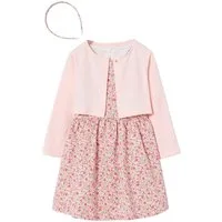 vertbaudet Kleid & Hose Set aus Kleid, Cardigan und Haarband für Mädchen