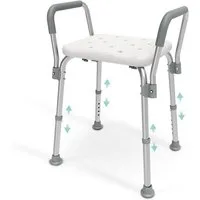 EMKE Duschhocker Badhocker höhenverstellbarer Belastbar bis 136 kg, mit Anti-Rutsch-Saugnapf-Füßen, ergonomischen Armlehnen
