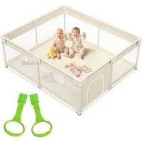 MC Star Laufstall Baby 175x150 cm – Großer Baby Laufgitter XXL (Sicherheitsspielplatz Kinder mit Netzdesign, ideal für den Innenbereich, Beige)