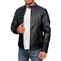 Jack & Jones Bikerjacke hochwertige Slim Fit Kunstlederjacke mit Steppmuster Kunstlederjacke mit Reißverschluss und Druckknopf