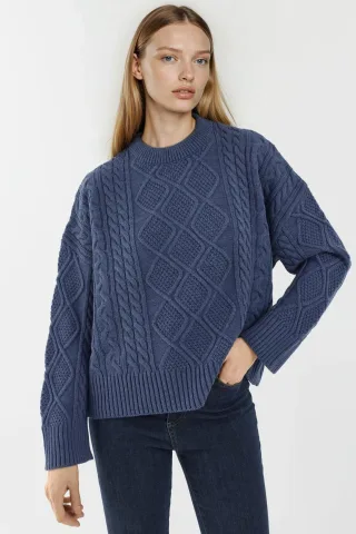 Haarzopf Detaillierter Rundhalsausschnitt Pullover