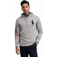 Polo Ralph Lauren Longsleeve Hoodie Big Pony Kapuzenpullover Regular Fit Dünner Baumwollstoff Auffälliger „POLO“ Schriftzug mit US-Flagge auf dem Ärmel
