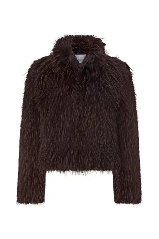 Rich & Royal - Long Hair Faux Fur Jacket chocolate torte - Gr. - 36