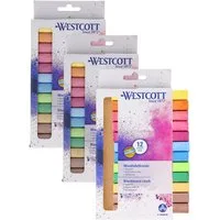 WESTCOTT Malkreide Kreide 12 Stück Bunt (3er-Set), Tafelkreide 1,2cm ⌀ x 8,5cm, (Vorteilspack, 3-tlg), staubarm & leicht abwischbar