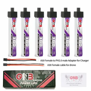 6Pcs Gaoneng 3.8V 380mAh 60C 1S LiHV Battery A30 Plug With Adapter Cable for BetaFPV Meteor65 Pro Happymodel Mobula6 HD
