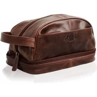 SID & VAIN Kulturbeutel echt Leder Kulturtasche groß Ledertasche braun ALEX, Waschbeutel Echtleder für Herren, Kosmetiktasche braun-cognac