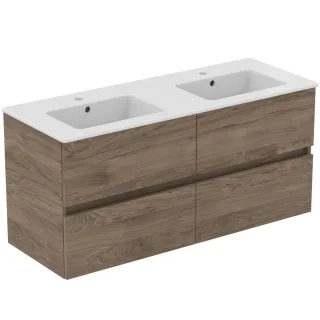 Ideal Standard Möbelpaket Eurovit+ m.WT 121cm Weiss u.Schrank 120cm 4Ausz. Nussbaum geflammt, R0577Y R0577Y9