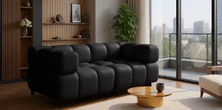 Sofa Designersofa FLOW 2-Sitzer in Stoff Bluvel Schwarz
