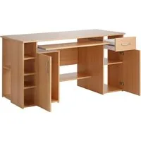 VOGL Möbelfabrik Schreibtisch Tim mit seitlich offenen Fächern & Tastaturauszug, Druckerablage, 1 Schublade, Breite 138 cm, Made in Germany