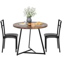 GarveeMore Essgruppe Esstisch mit 2 Stühlen,für Küche & Esszimmer, Runder Esstisch mit 2 Gepolsterter Sitz für kleinen Raum