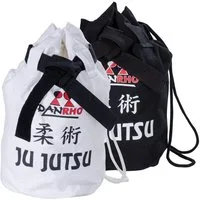 Danrho Sporttasche Ju Jutsu Seesack Beutel Kinder Rucksack Turnbeutel (Baumwolle, Kordelzug Schnellverschluß), schwarz oder weiss, Budogürtel Optik