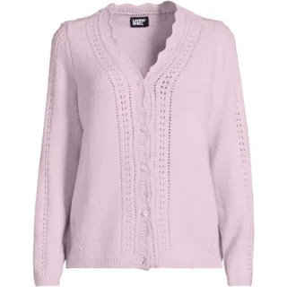 V-Cardigan mit Ajourmuster, Damen,  Lila, Wolle/Polyester/Polyacryl, by Lands' End