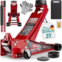 TRESKO Rangierwagenheber TRESKO Wagenheber hydraulisch 3T Rangierwagenheber 75-510mm Autoheber, Hydraulik KFZ flach Doppelkolben für tiefergelegte Autos & 360° Rollen, 360° Rollen + 2X Gummiauflage, Schutzmatte, Handschuhe, Profilmesser, hydraulisch 
