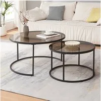 en.casa Couchtisch (Set, 2-St), »Kokkola« Satztisch rund Metall Rauchglas, grau