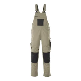 MASCOT Leipzig Latzhose mit Knietaschen UNIQUE Hellkhaki / Schwarz 52 - 12069-203-5509-90C52