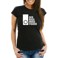 MoonWorks Print-Shirt Damen T-Shirt Techno Spruch Der Bass muss Ficken Party Festival Rave mit Print