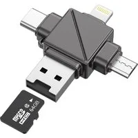 Xssive Speicherkartenleser Multifunktionaler 4in1 Kartenleser – USB & USB-C High-Speed Adapter, schnelle Datenübertragung, stoßfeste Material