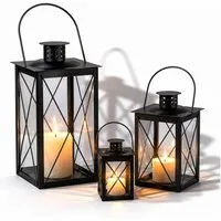 Mojawo Laterne Laternen-Set 3-tlg. aus Metall Schwarz Für Kerzen LED-Kerzen und Deko