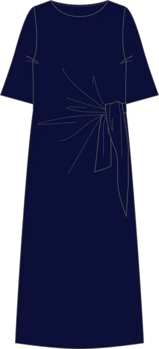 Milano Italy - mididress w roundneck, 1/2 sleeve + knot detail at waist navy - Gr. - 36