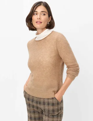 Brax Damen Strickpullover Style LESLEY walnut, Beige, Gr. 34