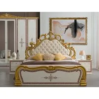 Interdesign24 Bett Gloria (im klassischen Barock-Stil, mit gepolstertem Kopfteil, inkl. Lattenrost), in Beige/Rotbraun/Gold Hochglanz