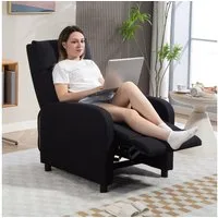 HOMCOM Relaxsessel mit Leinenoptik, Taschenfederkern (TV-Sessel, 1-St., Fernsehsessel mit Liegefunktion), bis 150 kg belastbar für Wohnzimmer, Schwarz