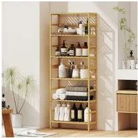 HOMCOM Standregal 6-Etagen-Design, 6-stöckiges Bücherregal 1-tlg., höhenverstellbare Regalböden, Naturholz