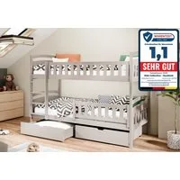 Kids Collective Etagenbett Hochbett Kinderbett 80x180 90x200 umbaubar in zwei Einzelbetten, 90x200 cm mit zwei Matratzen und Schubladen Lattenrost Kaschmir