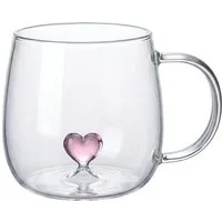 CreaDesign Tasse Glastasse mit Herz-Inlay – stilvolles Trinkglas / Teeglas (ca. 400 ml), 1-tlg., Glas