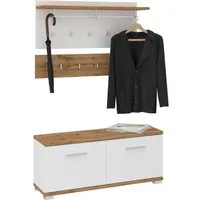 CARO-Möbel Wandgarderobe BILBAO, Garderobenset Flurgarderobe Sitzbank Wotan Eiche/Weiß