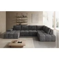 PROMETO Möbel Ecksofa U-Sofa, Große Sofa im Cord-Stoff, Teddy-Boucle oder Web, 2 Ottomanen, Großes U-Sofa mit Cordstoff-Bezug, zwei Ottomanen