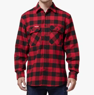 Hard Yakka LANGARM KARO FLANELL Herrenhemden Rot