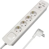 FeinTech Mehrfachsteckdose 4-fach (Ein- / Ausschalter, USB-Anschlüsse, Schalterbeleuchtung, Überspannungschutz, Kabellänge 3.0 m), Flachstecker