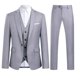 3-teiliger Slim Fit Ein-Knopf-Modeanzug in Grau