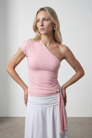 Slim Fit Off-Shoulder-Jerseybluse mit Bindedetail