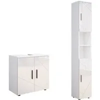 Vicco Badmöbel-Set Irma, Weiß Hochglanz/Weiß, 2 Teile, mit Hochschrank, (2-St., 2er Set)