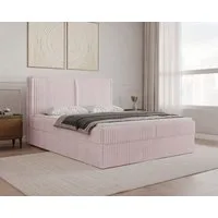 MOEBLO Boxbett BETT 04 aus Cord (mit Bettkasten und Topper – Cord Polsterbett Bett 04 mit gestepptem Kopfteil, Federmechanismus und Stauraum, Doppelbett 140x200, 160x200, 180x200 cm, Boxbett inklusive Topper und integriertem Bettkasten), (B x H x T):