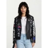 trueprodigy Lederjacke Anya Graffitiprint,asymmetrischer Reißverschluss und Reverskragen