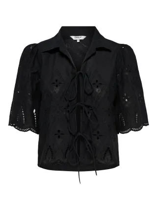 ONLY - ONLFRANI S/S EMB BOW TOP WVN Black - Gr. - M