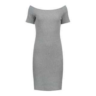 Schulterfreies Geripptes Kleid - Grau, Einheitsgröße