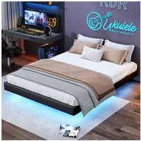 zebery Polsterbett Stauraumbett schwebendes Design mit LED-Lichtleiste (ohne Kopfteil,PU-Kunstleder,Jugendbett mit Bettkasten), Doppelbett 160x200cm mit hydraulischem Stauraum