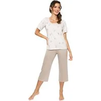 Donna Capri-Pyjama 3/4 Schlafanzug in Natur-Tönen (2 tlg) Basic 3/4-Pyjama-Hose in Ecru-Beige