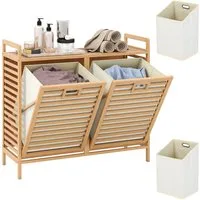 KOMFOTTEU Wäschekorb, 75L Bambus Wäschesammler mit Klappdeckel, 80 x 30 x 72 cm